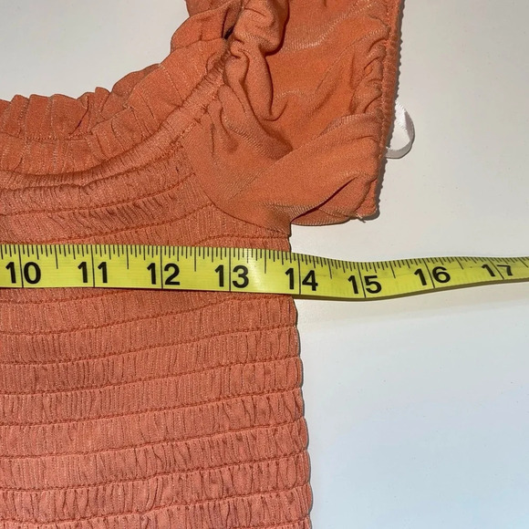 BCBGeneration NWT Papaya Off the Shoulder Smock Cropped Peplum Top Small Women’s - Picture 7 of 11